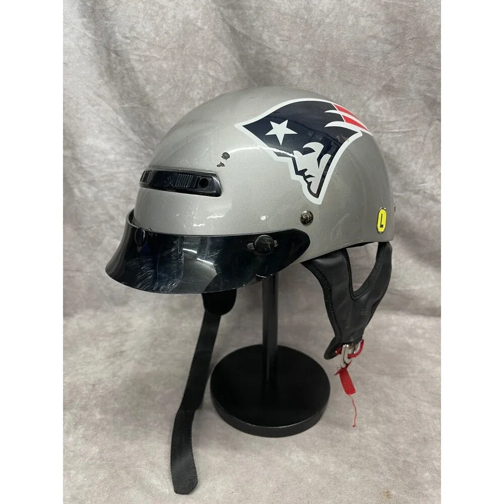 NEW ENGLAND PATRIOTS MOTORCYCLE HELMET SILVER DOT NFL ADULT HALF SHELL